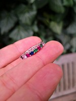 Rubin, citrin, cirkónia köves ezüst gyűrű