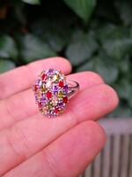 Gránát, citrin, ametiszt olivin köves ezüst gyűrű