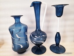 Vintage Thin-Walled Artistic Blown Glass Set - Vase, Carafe, Candle Holder