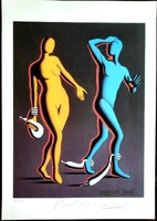 Mark Kostabi- litográfia-" Faceless Figures  2005"