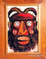 Barabás László - Busó fej tűzzománc kép kétoldalas