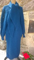 Királykék kötött kabát sálgallérral-alkalmi öltözetként is-2 nagy zseb, oldalt fekete gyöngydíszítés