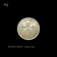 EZÜST 200 FORINT MAGYARORSZÁG - 1992 - kölönlegesen szép - 12 GR -EZÜST!