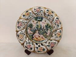 Antik capodimonte Capo di monte dúsan aranyozott sokalakos porcelán fali tányér 272 5299