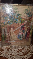 Vallási jellegű---akvarell Pomikula J  szignóval- 1957   Mária és Márta  Bibliai jelenet -szép keret