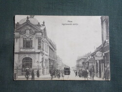 Képeslap,Pécs,irgalmasok utcája,üzletek,villamos látkép,részlet, 1916-