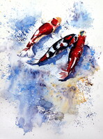 Koi fish-  watercolor painting - Koi pontyok -akvarell festmény