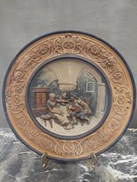 Nagyméretű antik, Osztrák, kerámia falitányér