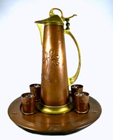 1890 körül ART NOUVEAU - SZECESSZIÓS NAGY ITALOS KARAFA POHASRAKKAL TÁLCÁN KÉSZLET