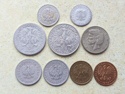Poland 9 Different Coins 20, 50 Groszy 2, 5, 10 Zloty Zlotyi 1949-1979