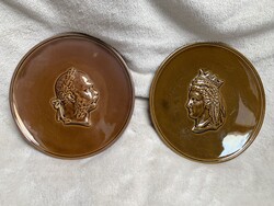 Gyönyörű 19 század végi Ferencz József és Sisi mintha eozin mázas portré tànyér