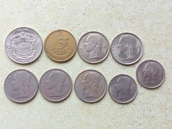 Belgium 9 db Különböző Érme 1,5,10 Frank Francs 1949-1986