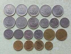 Franciaország 26 db Különböző Érme 5,10,20,50 Centimes 1/2,1 Frank Francs 1960-1989