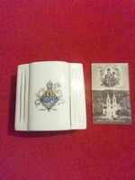 Bavaria aranyozott  porcelán Mariazell - i emléktárgy gyufatartó  kis emléklappal együtt