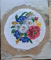 Handmade tapestry / daisies, forget-me-nots, red roses, and cornflowers.