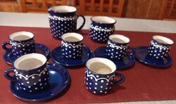 Kézműves Stílusú, kézzel festett,mélykék pöttyös kávés/teás készlet (13 db-os)