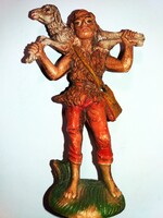 1930'S Italian CHROMOPLASTO Nativity Shepherd toy figure with sheep made of rubber 11 cm as shown in pictures