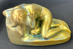 Zsolnay kétségbeesés eozin porcelán öttornyos pecséttel női alak figura szecessziós