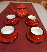 VINTAGE ZOMÁNC MOKKA/KÁVÉSKÉSZLET! Piros Pöttyös, 4 Személyes