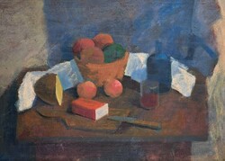 Sikuta Gusztáv: Asztali csendélet (olaj, vászon, 80x60 cm) garantáltan eredeti! Képcsarnokos