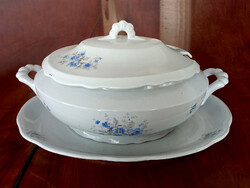 Zsolnay kék virágos leveses tál + kínáló tál, Pajzspecsétes