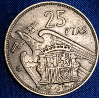 1957. 25 Peseta Spanyolország, FRANCISCO FRANCO (3059)