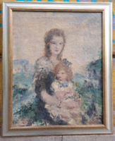 HIBÁTLAN! AZONNAL FALRA AKASZTHATÓ! Náray Aurél(1883-1948) anya gyermekével olaj, vászon festmény