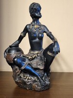 Afrikai Női Szobor – Műgyanta Dekoráció Edénnyel (Etnikai Stílus)