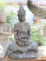 Thai Antracit szürke Nagy 65cm Buddha szobor feng shui Kültéri Fagyálló műkő Japán kert