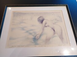 Lacza Márta: Havon delelő szivárvány (akt)