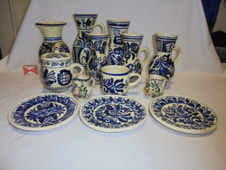 Korondi kerámia - 13 db. együtt - bokályok, tányérok, sótartó, váza..- Lőrincz Mária, Tódor György