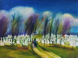 RÉTI ZOLTÁN (1923-2018) - Érsekvadkerti temető (60x80cm, olaj, farost)