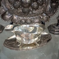 Antique Silver Sauce Boat with Tray