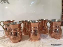 FÉM  BÖGRE - RÉZ - 6 db - ÚJ -3 dl - 11 x 7,5 cm + FÜL - BOLTI ÁRA  - 42. 500 ft