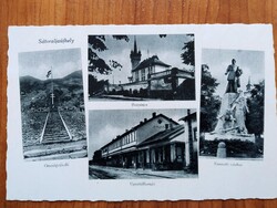 Régi képeslap,Sátoraljaújhely,Borpince,Vasútállomás,Országzászló,Kossuth Szobor,Weinstock kiadás