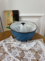 Rare Blue Enamel Bundt Cake Mold - Rustic Folk Art Decor