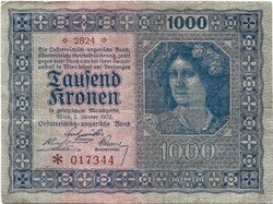 1000 korona kronen 1922 Ausztria Magyarország 3.