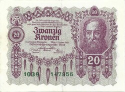 20 korona kronen 1922 Ausztria Magyarország 3.