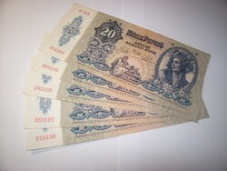5 darab sor követő. 20 pengő 1941 évjáratú. C028. Kép szerint