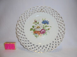 Porfin Cluj Napoca porcelán csipkézett, áttört, virágos, aranyozott tányér, falitányér