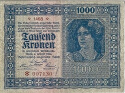 1000 korona kronen 1922 Ausztria Magyarország 6.