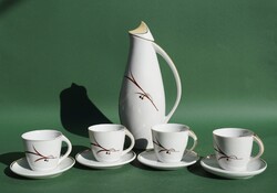Ritka régi Hollóházi porcelán különleges art deco kávés mokkás készlet 4 személyes
