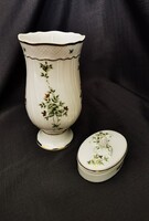 Hollóházi Erika mintás porcelán váza és bonbonier