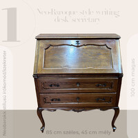Antik stílusú tölgyfa neobarokk íróasztal írószekrény írókomód szekreter