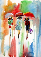 Girls-  watercolor painting - Lányok  -akvarell festmény