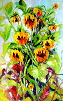 Some sunflowers  - oil painting / Néhány napraforgó - olajfestmény