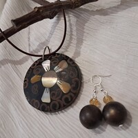 Tribál  kézzel  készített törzsi nyakék és fülbevaló 7 cm-es