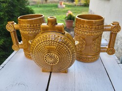 Kerámia söröskorsó pár + kulacs