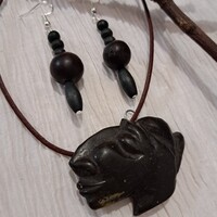 Tribál  kézzel  készített törzsi nyakék és fülbevaló 4 cm-es