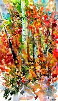 Beautiful autumn in forest -  watercolor painting - Gyönyörű ősz az erdőben -akvarell festmény